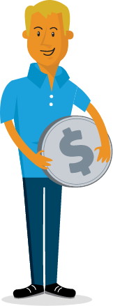 Men holding a coin
